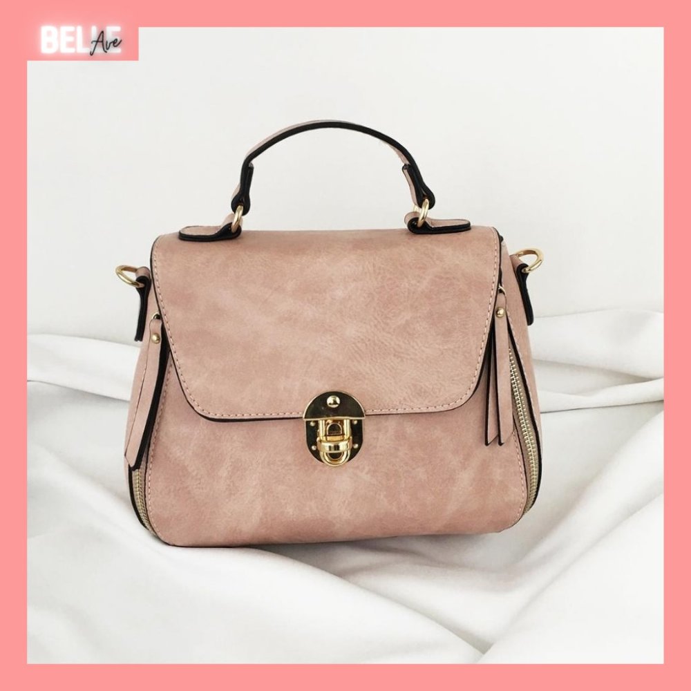 blush/pink medium satchel w/ zipper accent